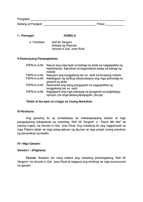 Filipino 9 Learning Activity Sheet .